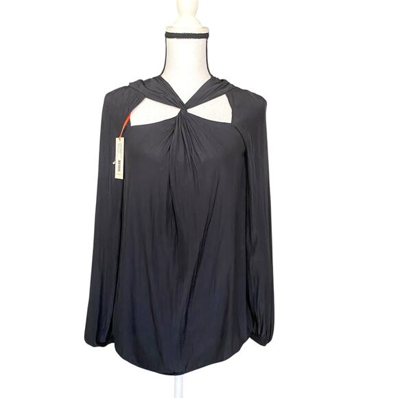 Ramy Brook Marina Cross Front Blouse Top Fits Sz S Black Long sleeve AS76361 325 - Picture 1 of 14